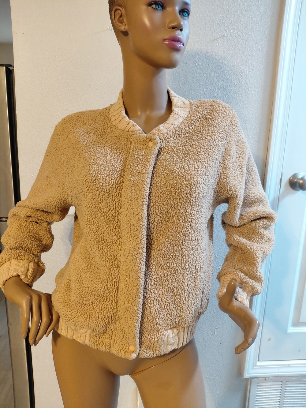 Cozy Plush Teddy Bomber Jacket - Camel